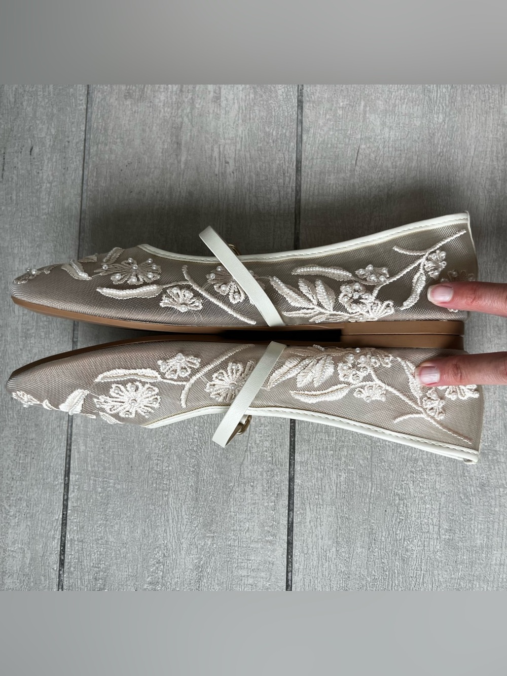 Zara Mesh Embroidered Ballet Floral Pearls Lace Flats Shoes Cream 8 Wedding Shoe - Picture 11 of 14